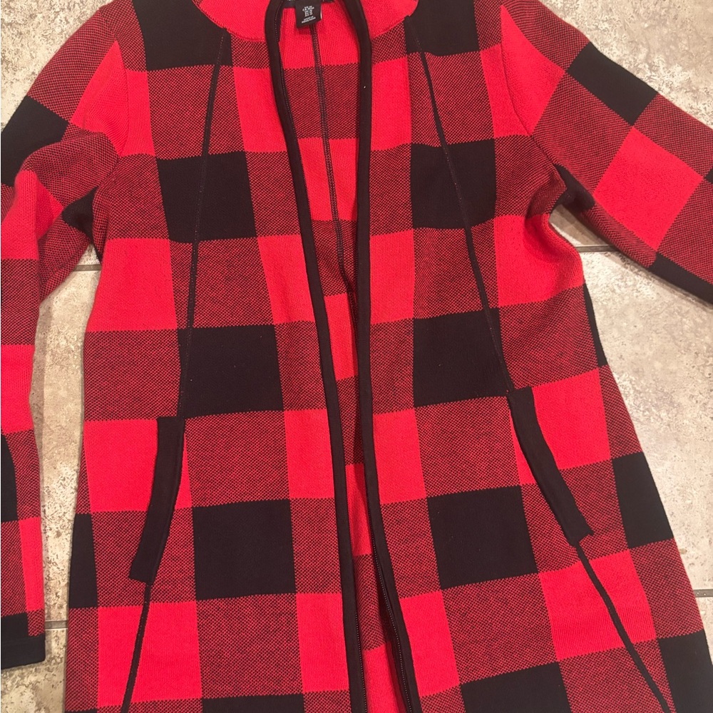 Adrienne Vittadini Red and Black Checkered Sweater